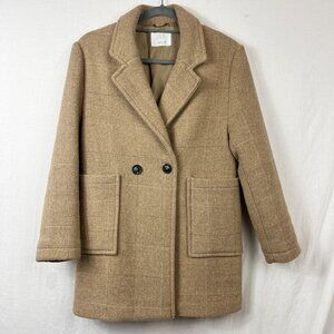 Zara Wool Blend Tweed Pea Coat Womens‎ 13 - 14 Car Coat Double Breast Neutral